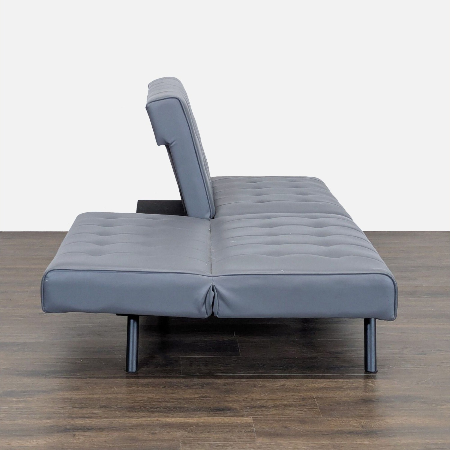 Modern Gray Faux Leather Sleeper Sofa - image-12