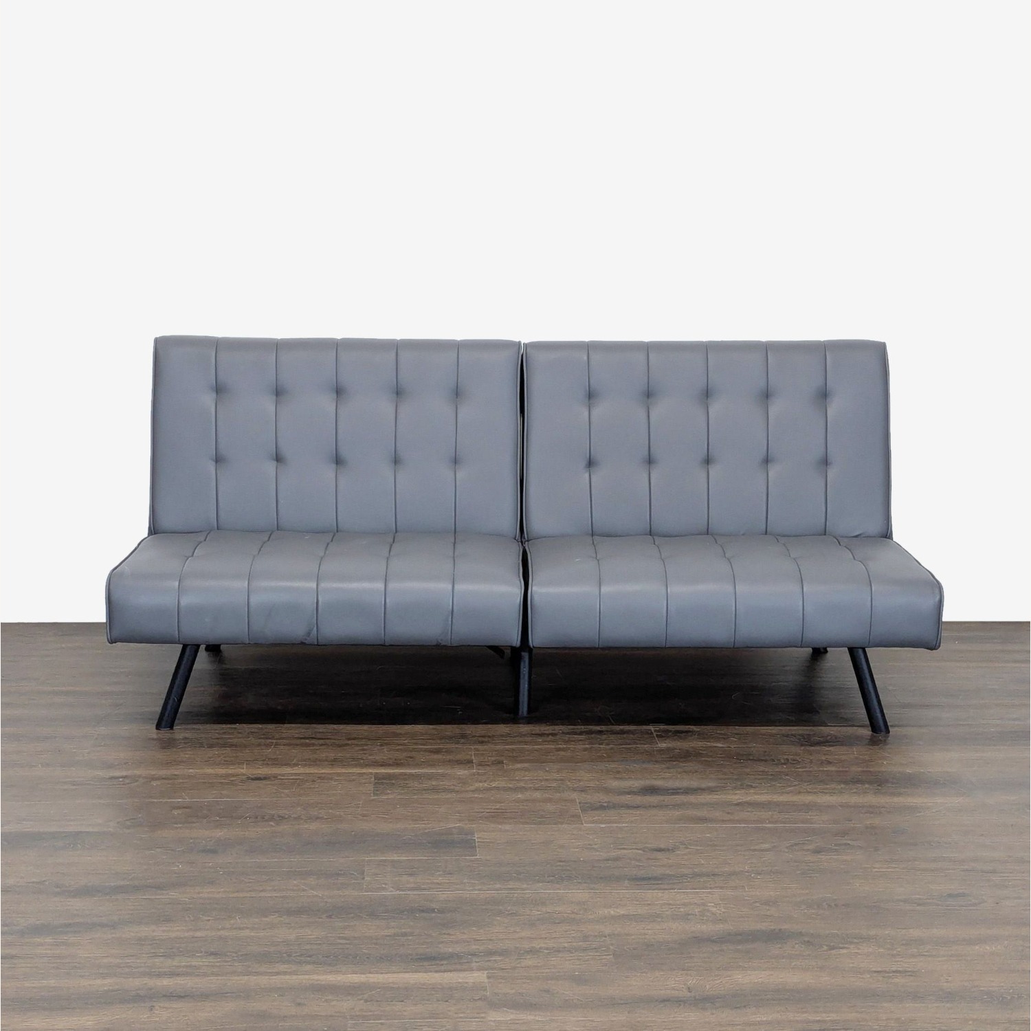 Modern Gray Faux Leather Sleeper Sofa - image-2