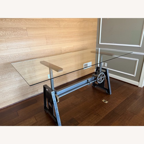 Used Arhaus Industrial Crank Desk with Glass Top for sale on AptDeco