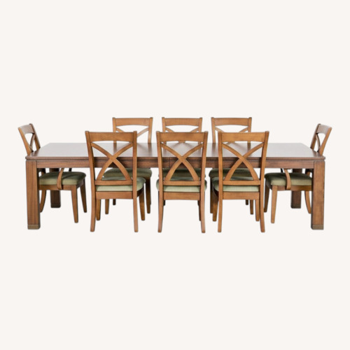 Used Bassett 9-Piece Wooden Extendable Dining Set for sale on AptDeco
