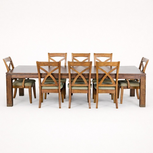 Used Bassett 9-Piece Wooden Extendable Dining Set   for sale on AptDeco