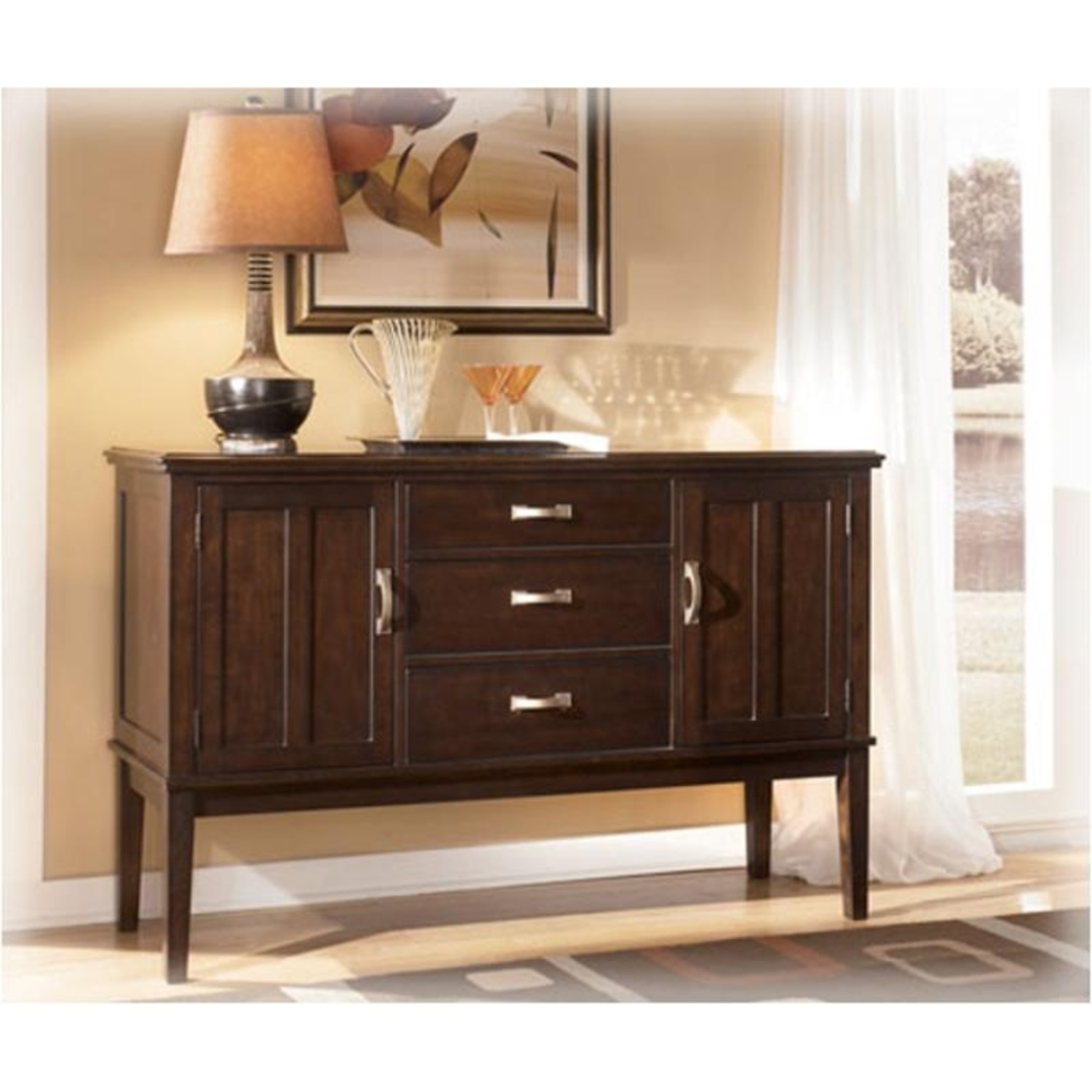 Ashley Furniture Dark Brown Wood Sideboard - image-7