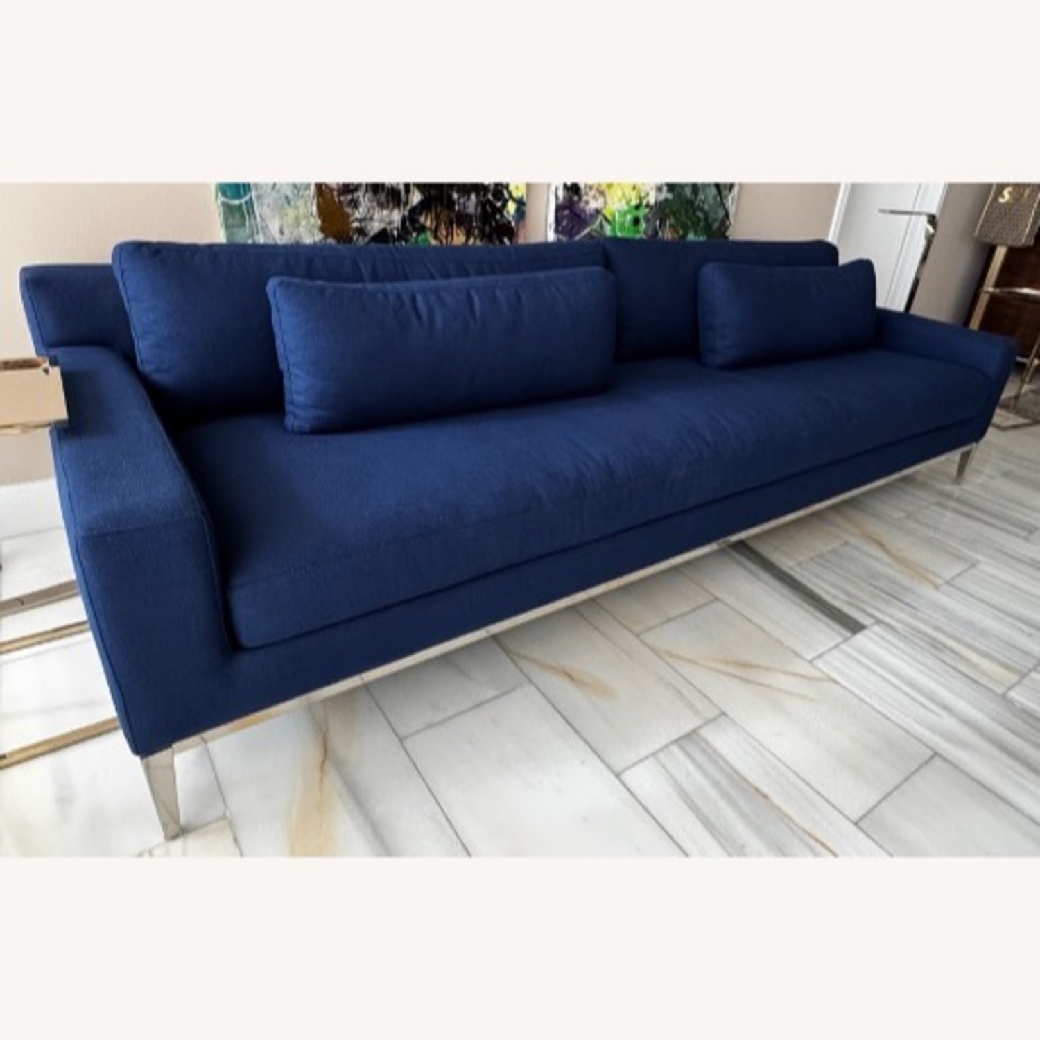 Restoration Hardware Blue Linen 3+ Seater Sofa - image-2
