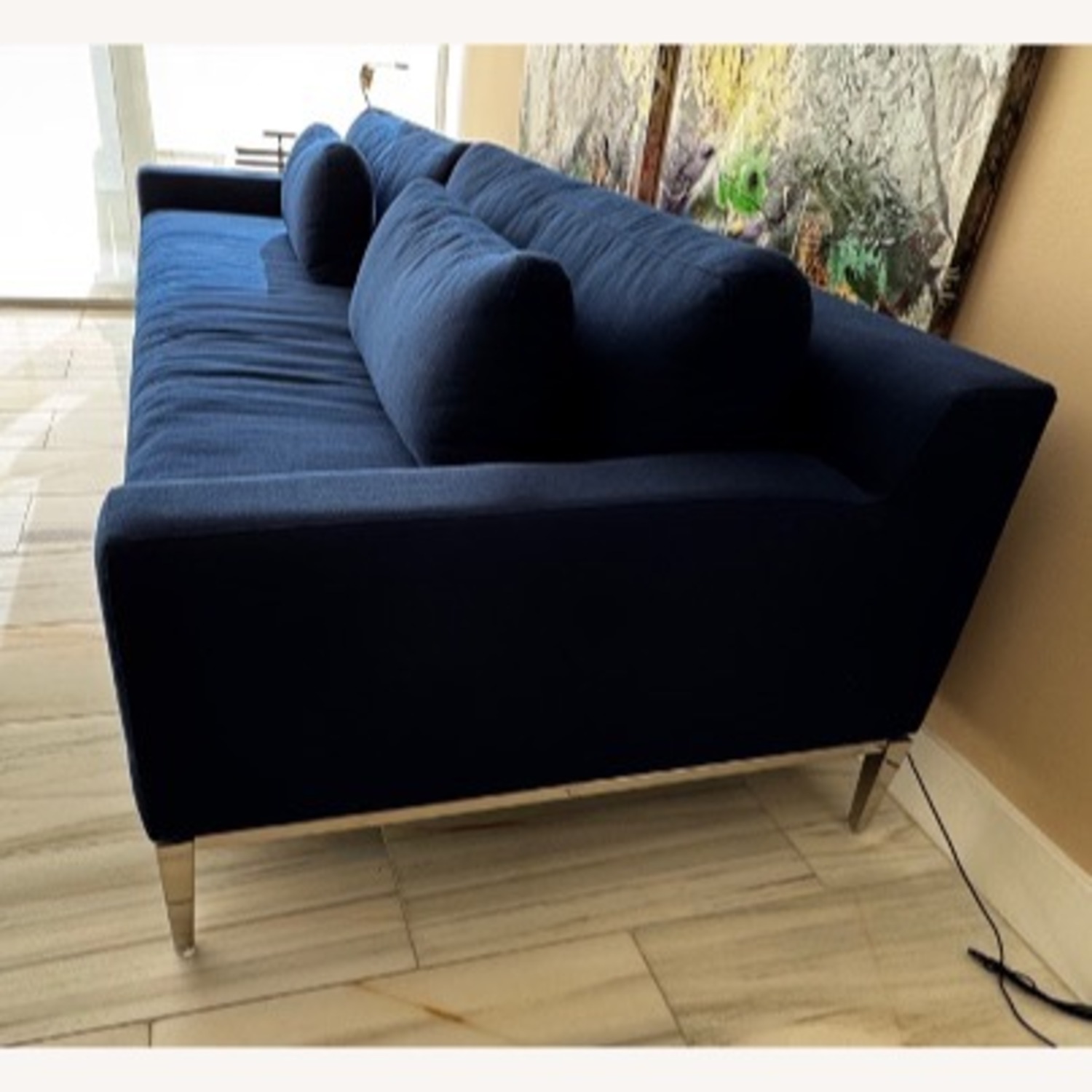 Restoration Hardware Blue Linen 3+ Seater Sofa - image-3