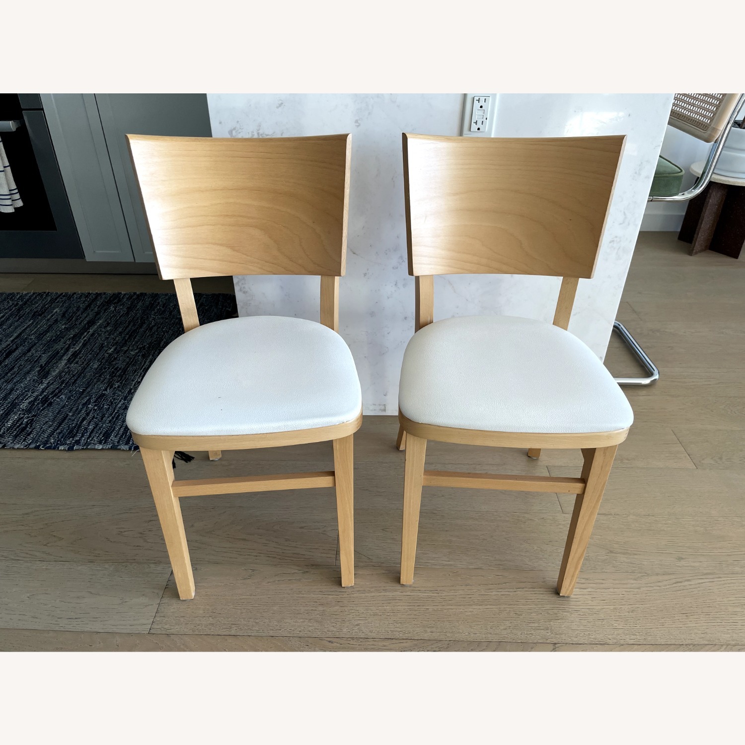 Wood Dining Chairs with White Leather Seats - image-8