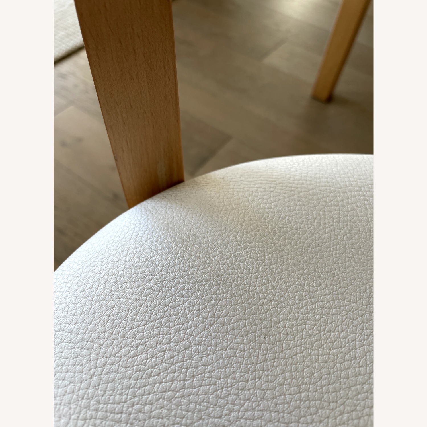 Wood Dining Chairs with White Leather Seats - image-2