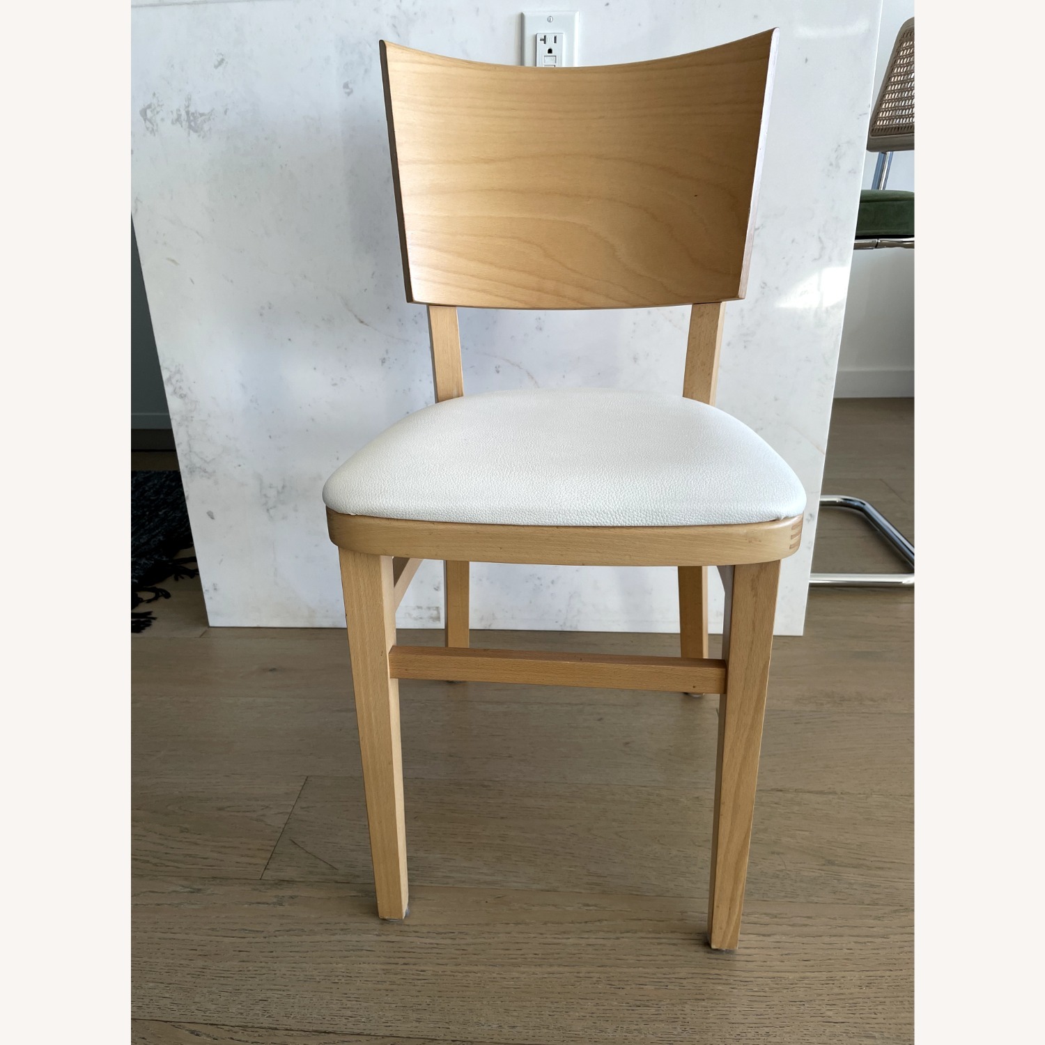 Wood Dining Chairs with White Leather Seats - image-7