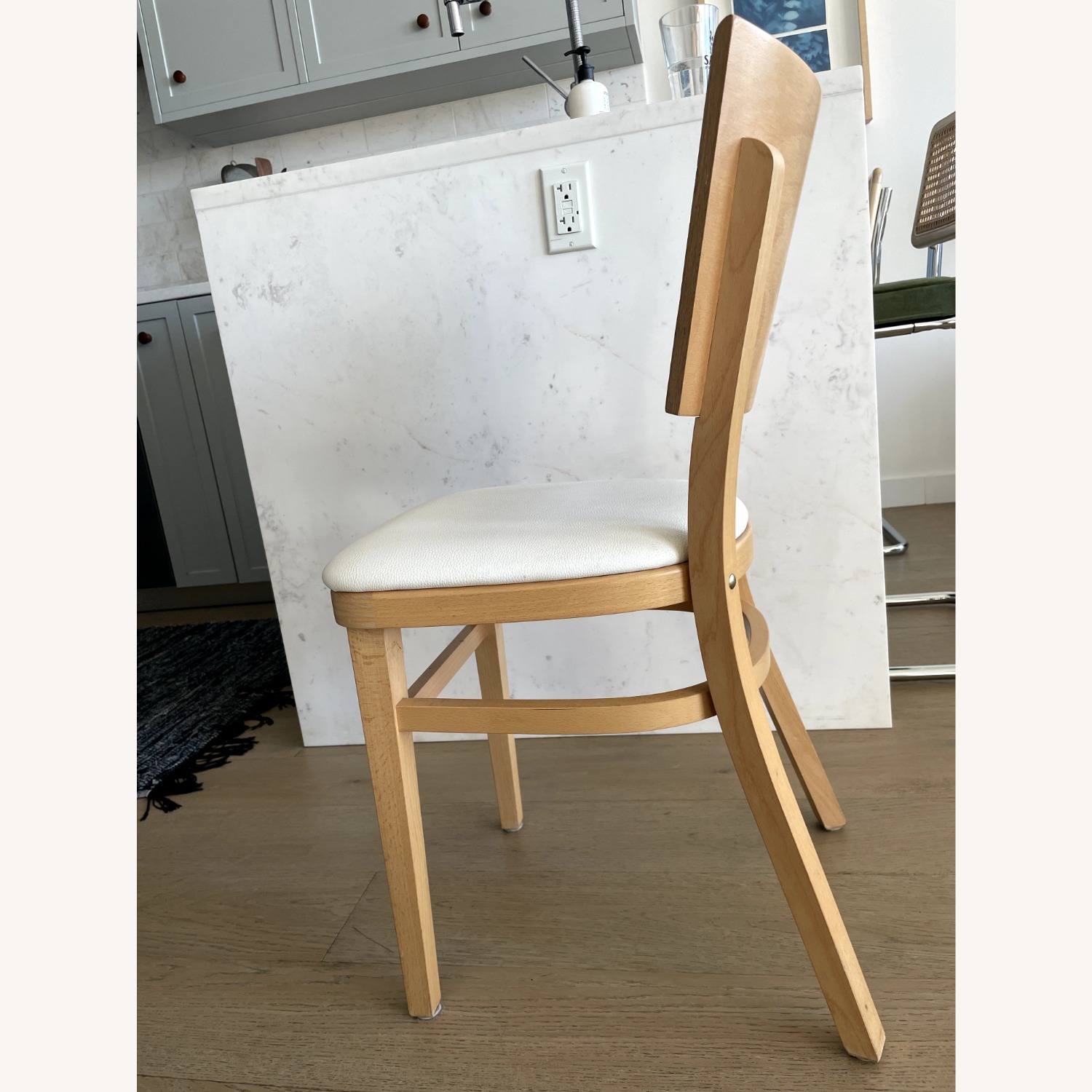 Wood Dining Chairs with White Leather Seats - image-4