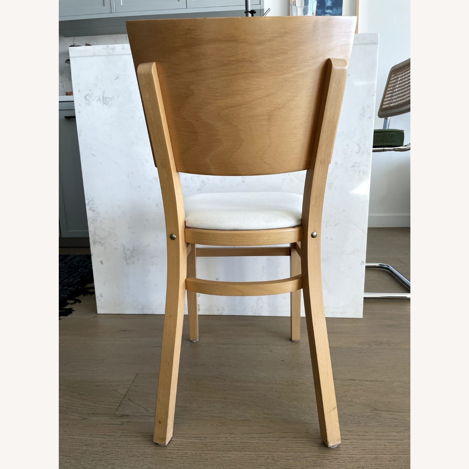 Wood Dining Chairs with White Leather Seats - image-5