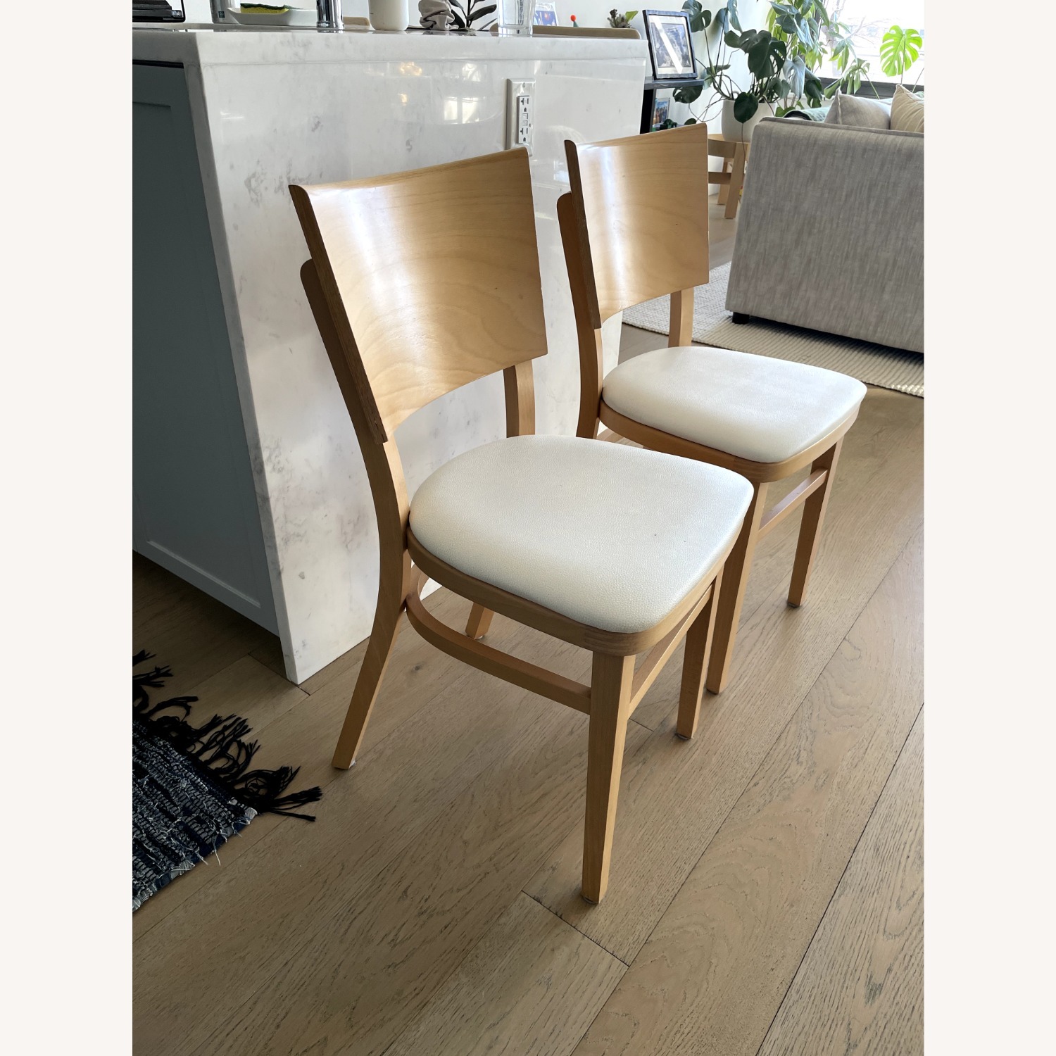 Wood Dining Chairs with White Leather Seats - image-6