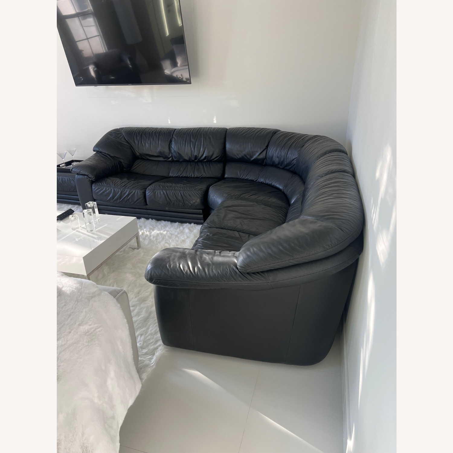 Natuzzi Black Leather 3+ Piece Sectional - image-3