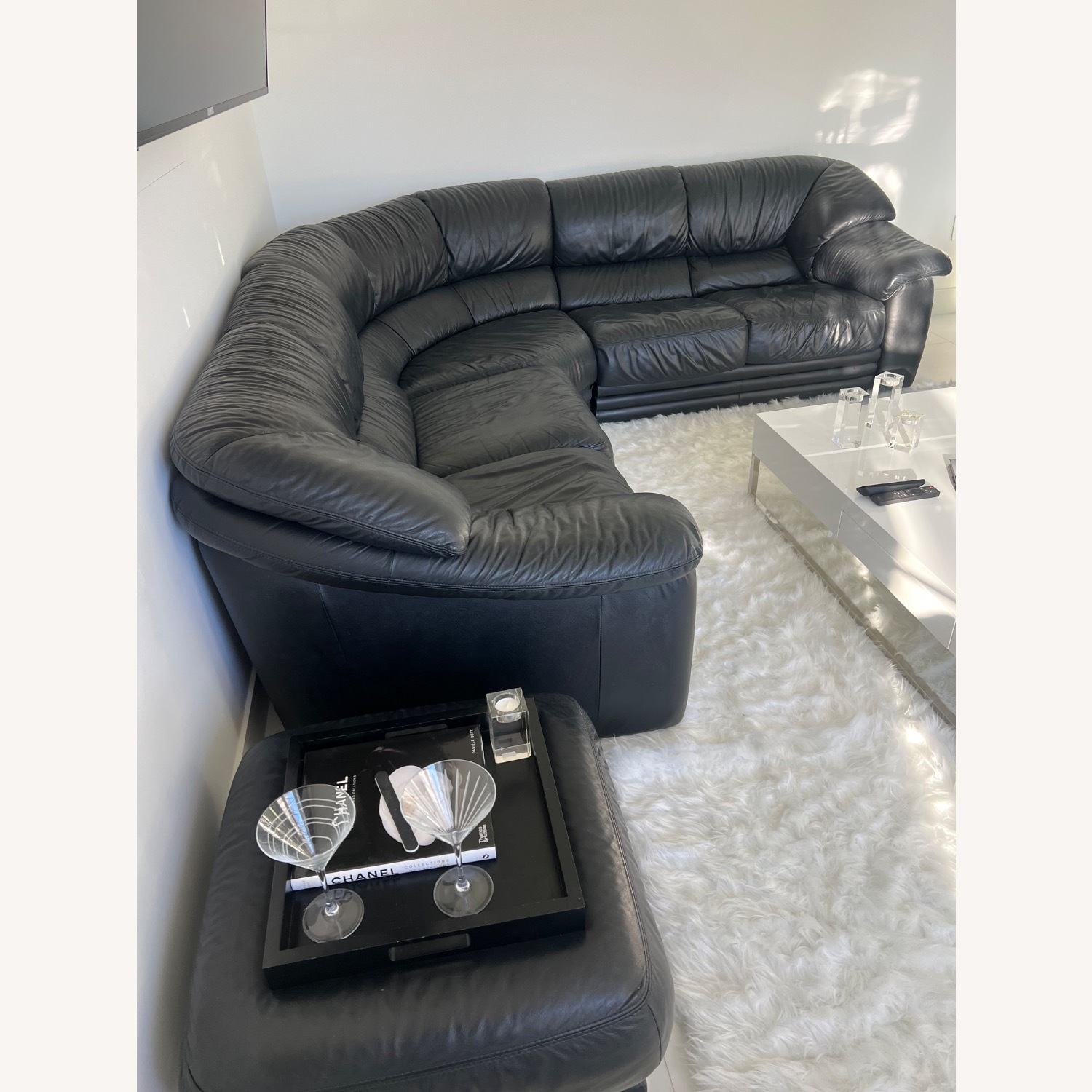 Natuzzi Black Leather 3+ Piece Sectional - image-2