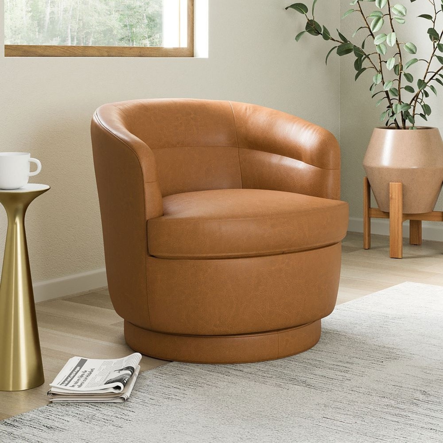 West Elm Viv Leather Swivel Chair - image-5