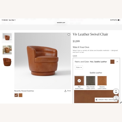 Used West Elm Viv Leather Swivel Chair for sale on AptDeco