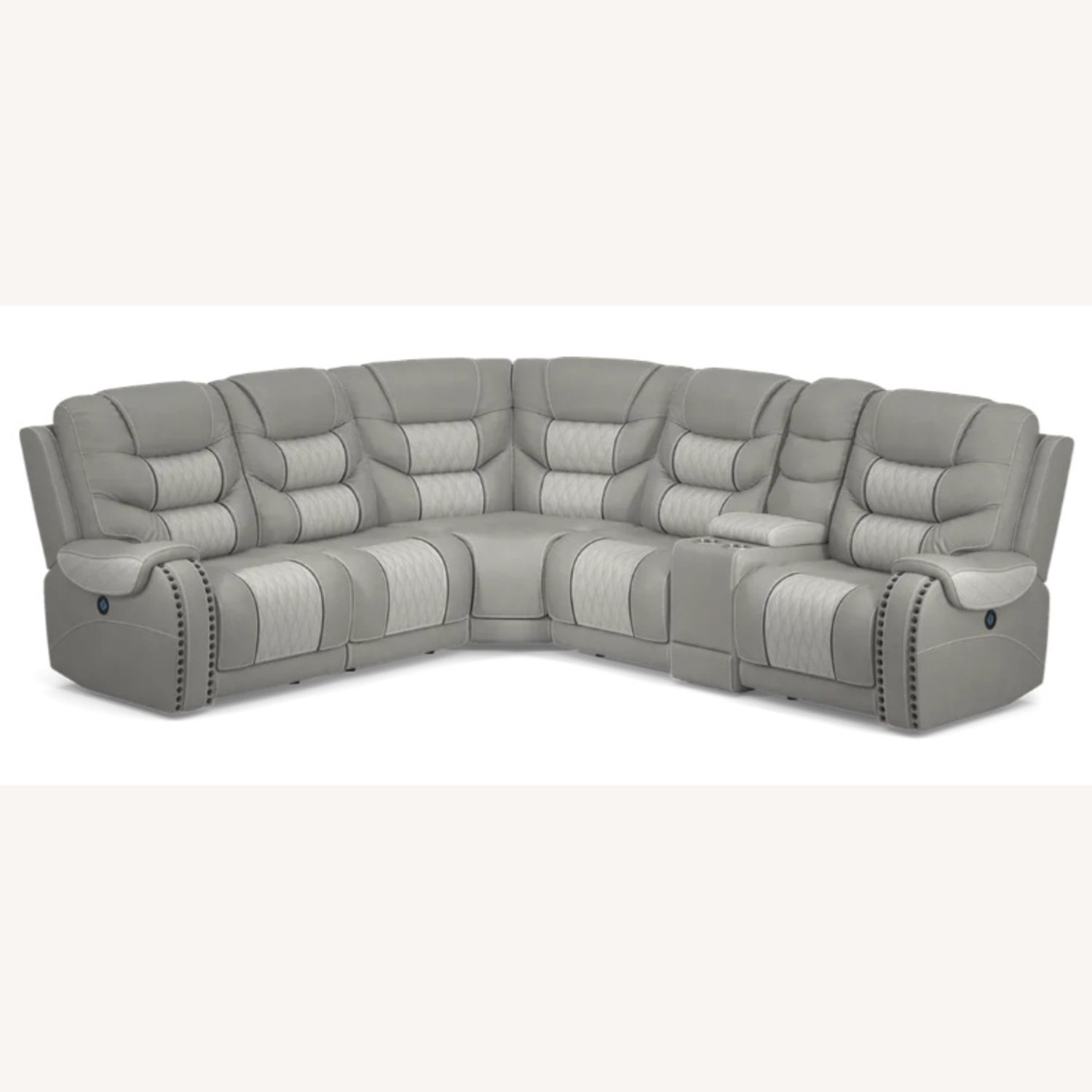 Rooms To Go Headliner Light Gray Leather 3+ Piece Sectional - image-7