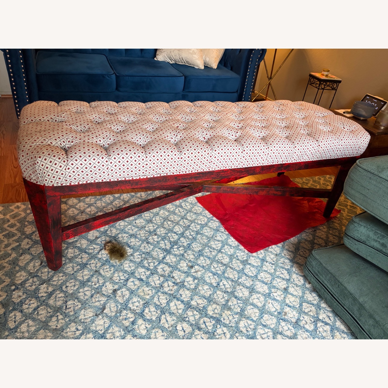 SPG Internaional Blue Couch with Silver Hardware and Wooden Legs - image-3