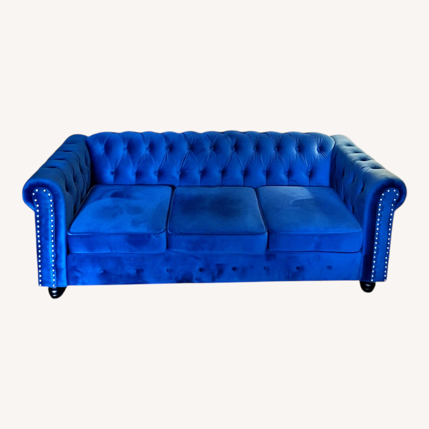 SPG Internaional Blue Couch with Silver Hardware and Wooden Legs - image-0