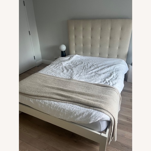Used West Elm Simple Bed Frame with Grid Tufted Headboard for sale on AptDeco
