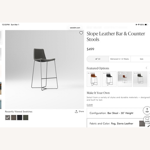 Used West Elm Slope Leather Counter and Bar Stools 4 for sale on AptDeco