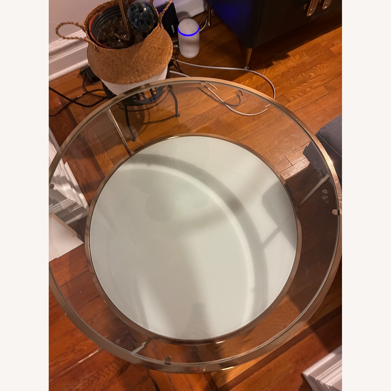Glass and Brass Colored Round Coffee Table - image-3
