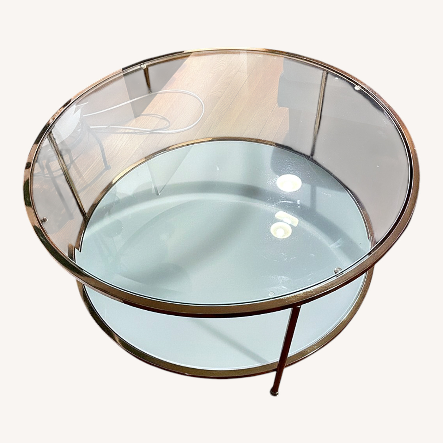Glass and Brass Colored Round Coffee Table - image-4