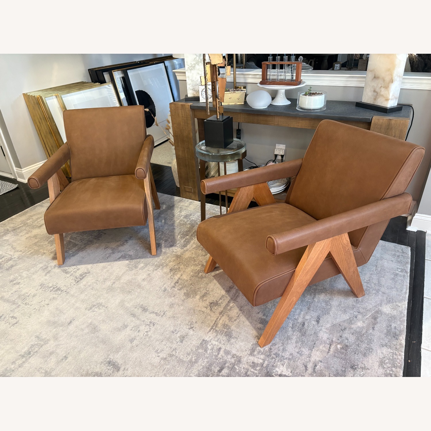 Restoration Hardware Jakob Leather Lounge Chairs Set of Two - image-3