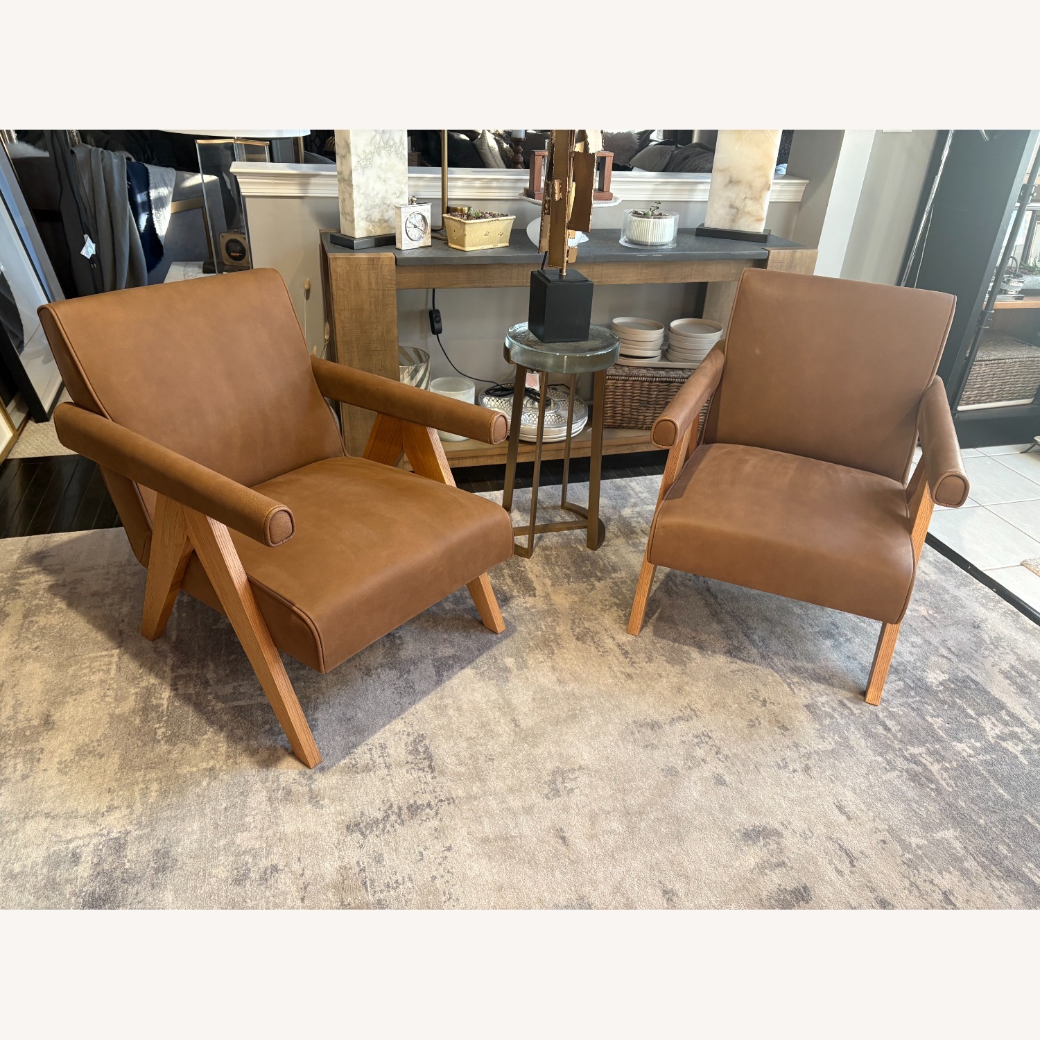 Restoration Hardware Jakob Leather Lounge Chairs Set of Two - image-21