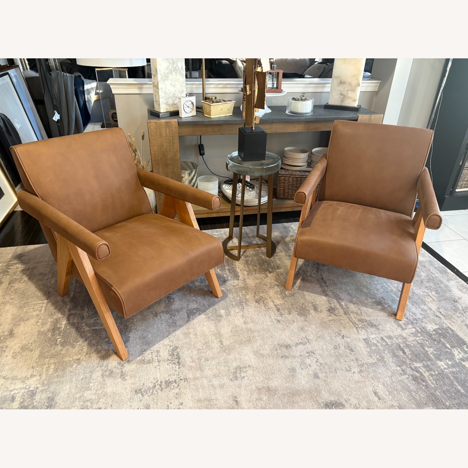 Restoration Hardware Jakob Leather Lounge Chairs Set of Two - image-4