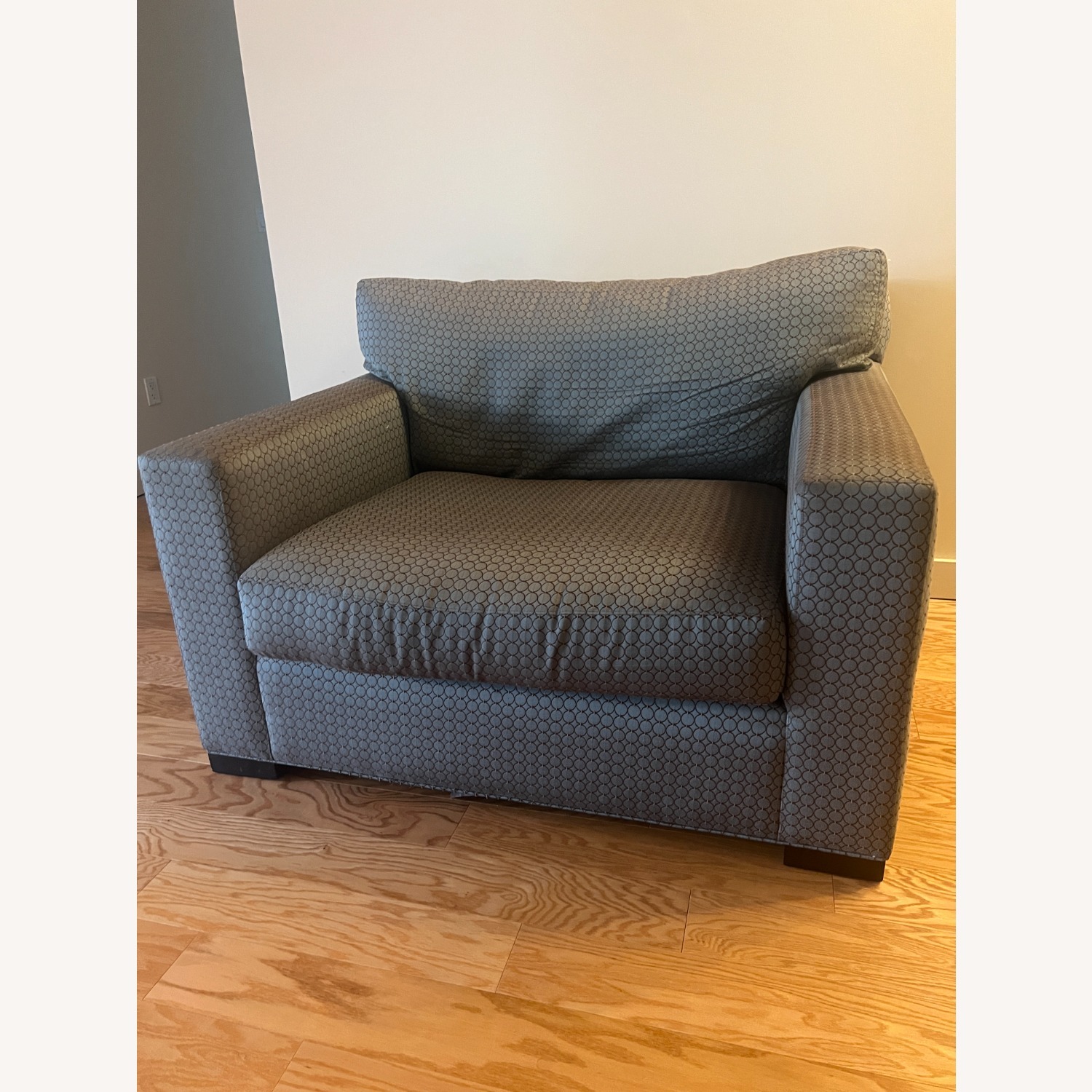 Crate & Barrel Blue Fabric Chair and a Half - image-1