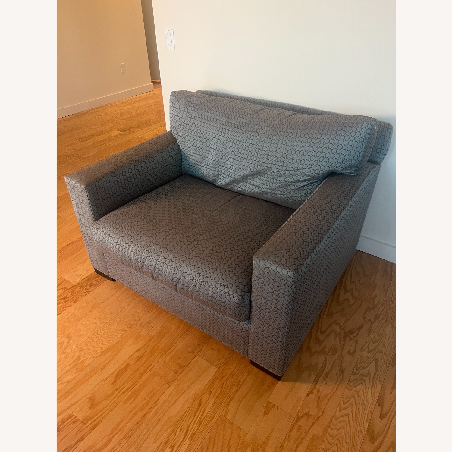 Crate & Barrel Blue Fabric Chair and a Half - image-4