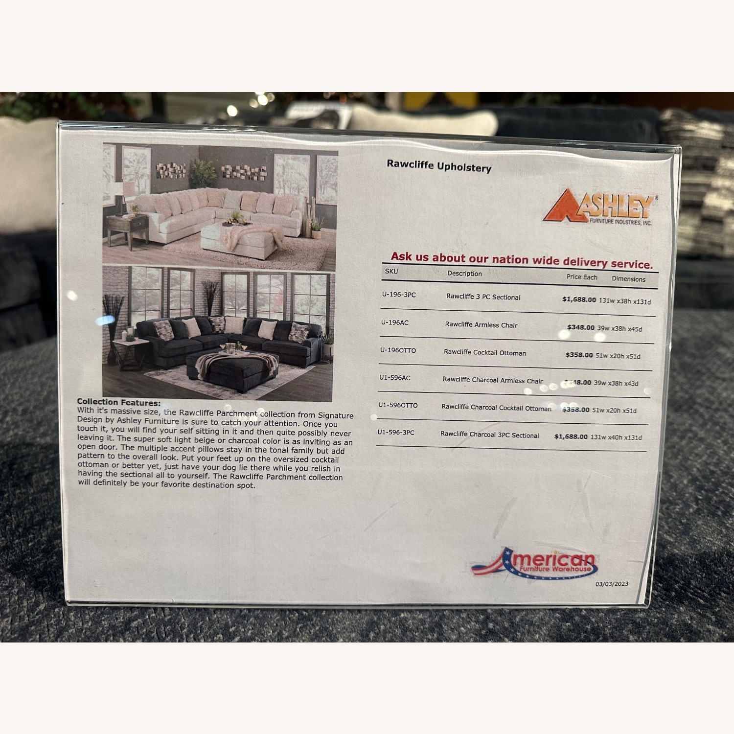 Ashley Furniture Remington Blue Fabric 3+ Piece Sectional - image-3