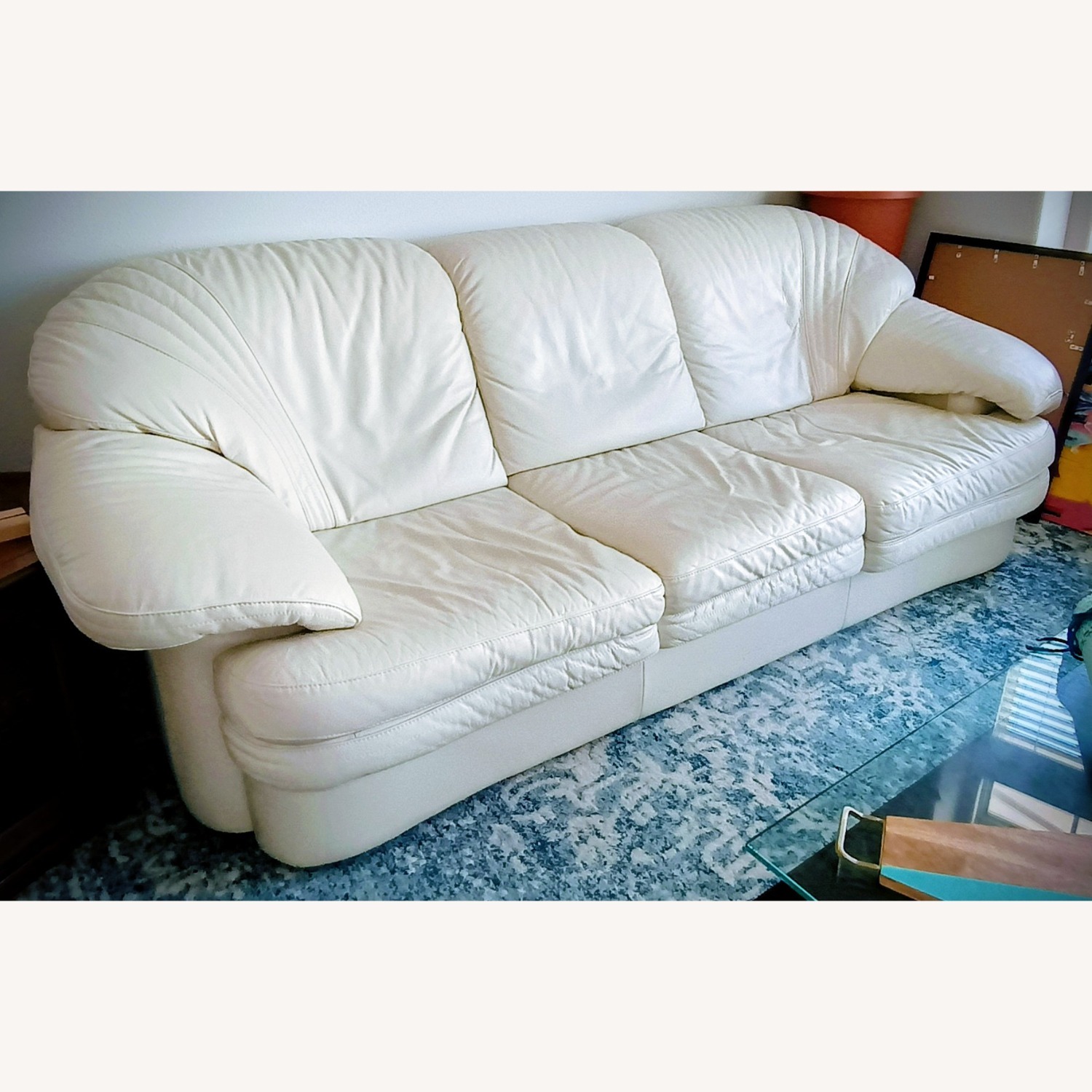 White Leather 3+ Seater Sofa - image-4
