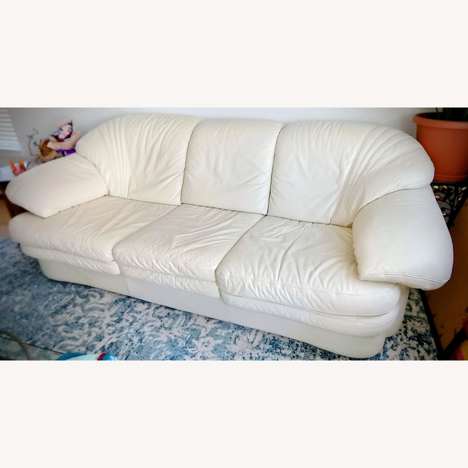 White Leather 3+ Seater Sofa - image-2