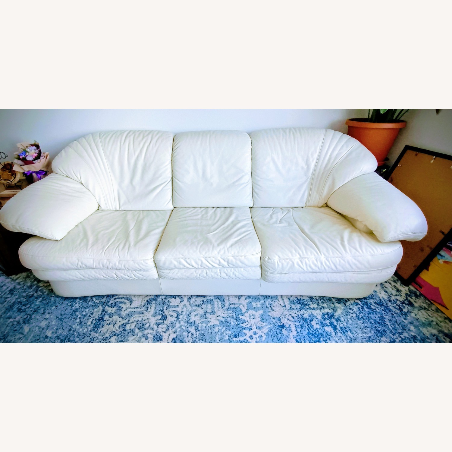White Leather 3+ Seater Sofa - image-1