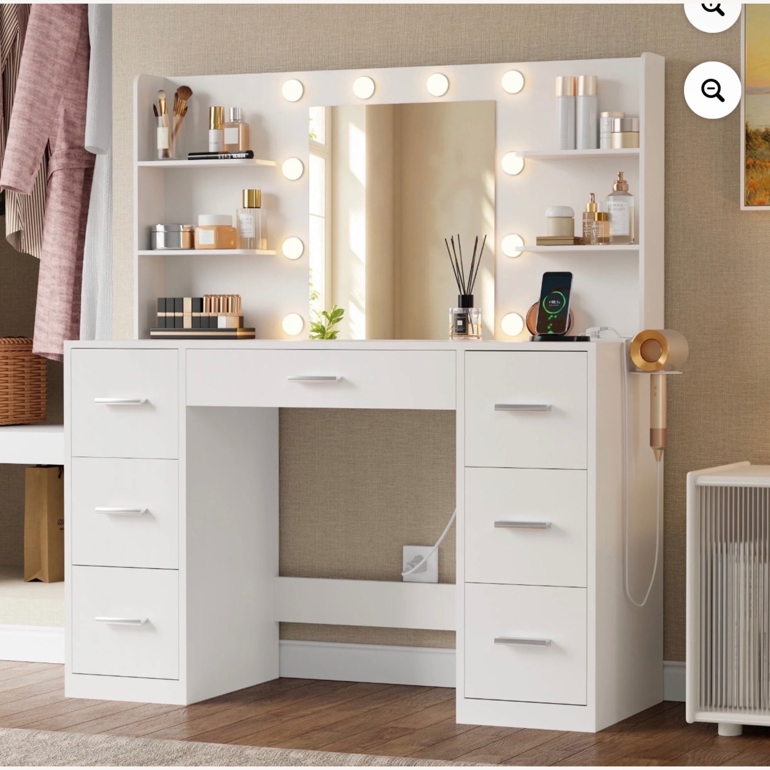 Quimoo White Vanity 6-7 Drawer - image-1