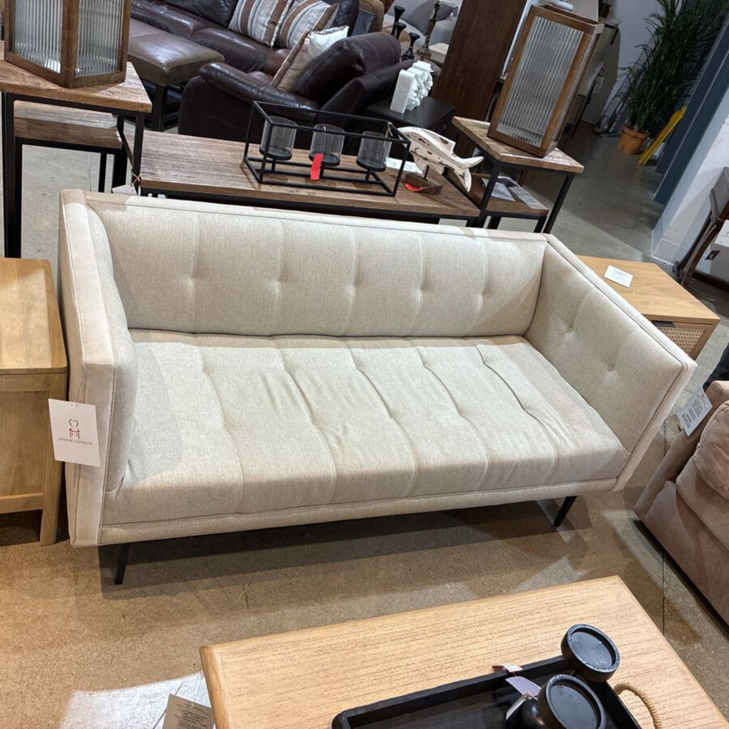 Tufted Linen Square Arm Loveseat - image-1