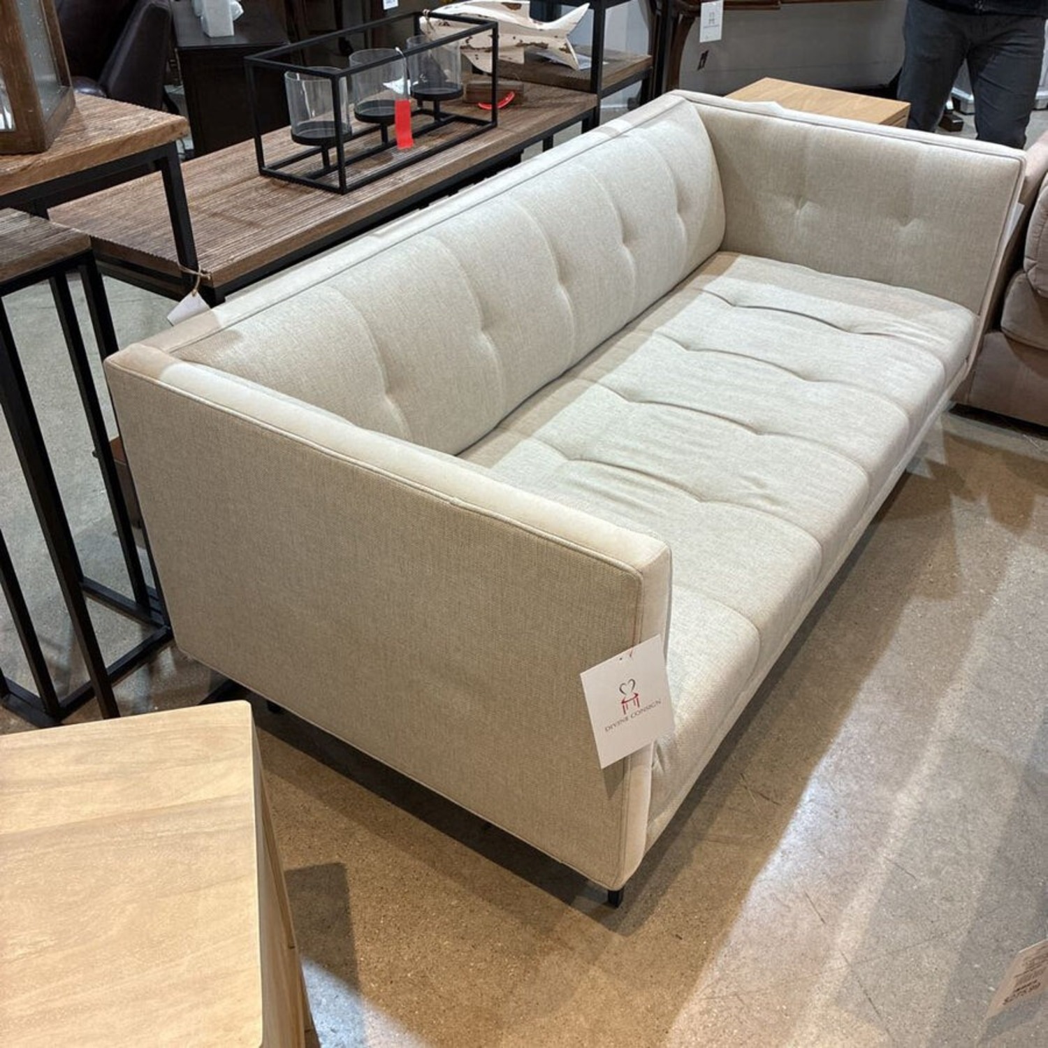 Tufted Linen Square Arm Loveseat - image-2