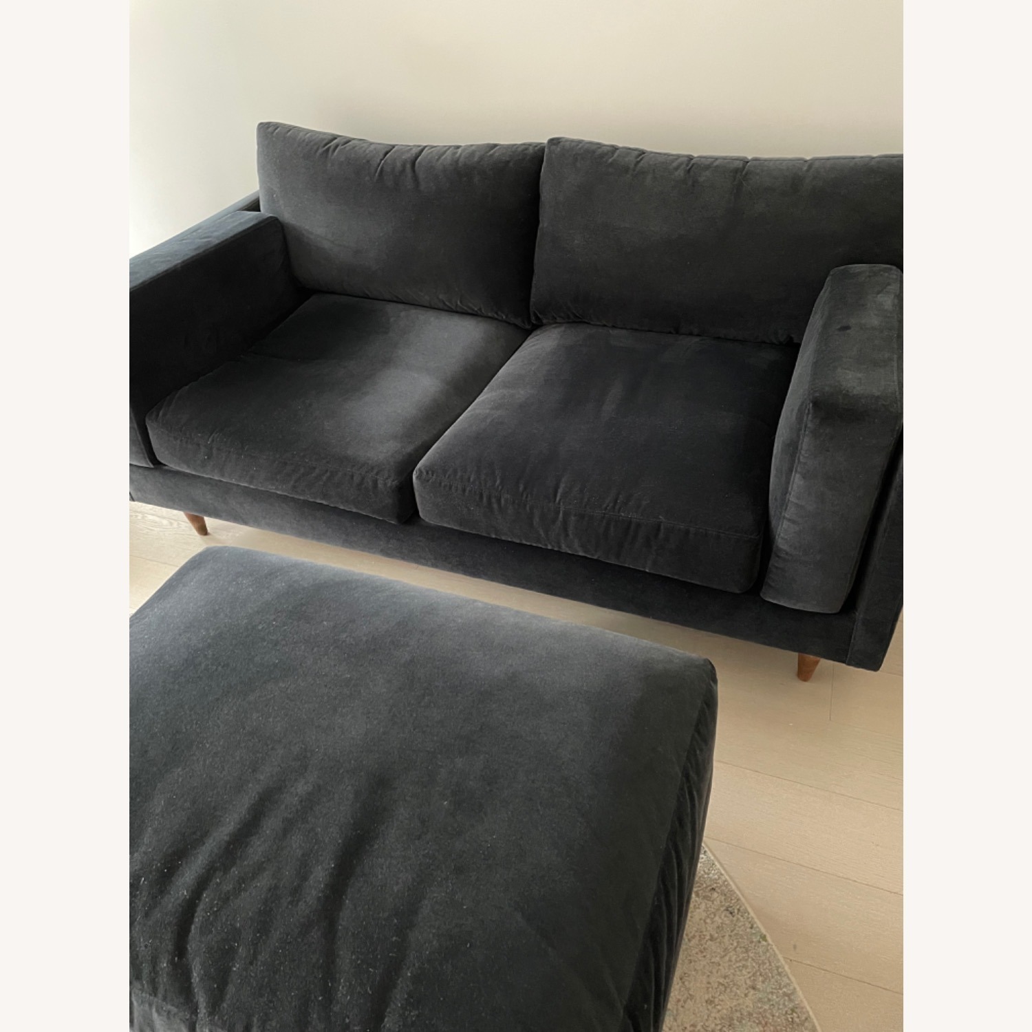 Bench Made Modern Black Velvet Loveseat & Ottoman - image-1