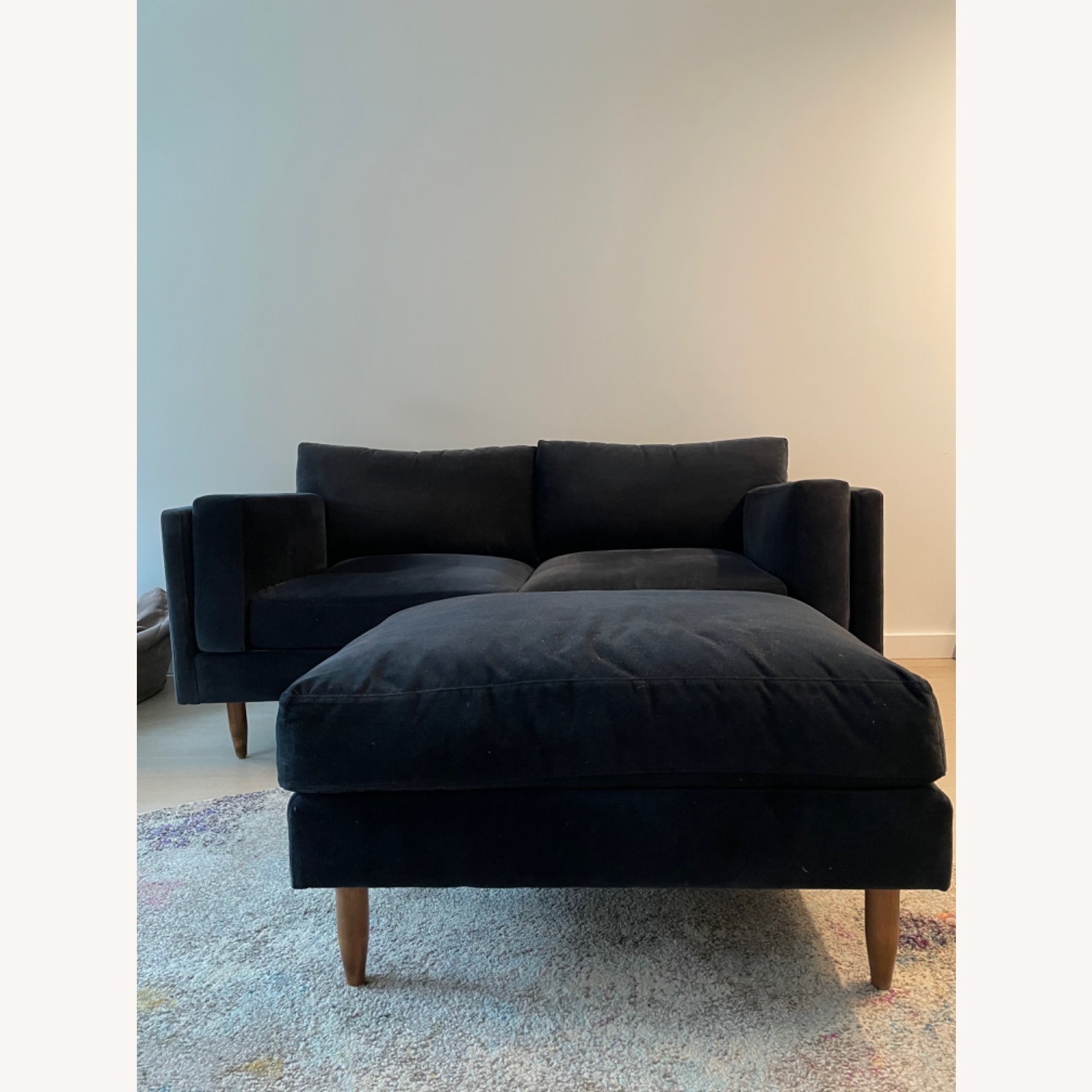 Bench Made Modern Black Velvet Loveseat & Ottoman - image-2