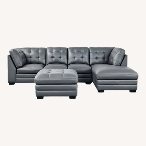 Used Lawrence Top Grain Leather Sectional with Ottoman for sale on AptDeco