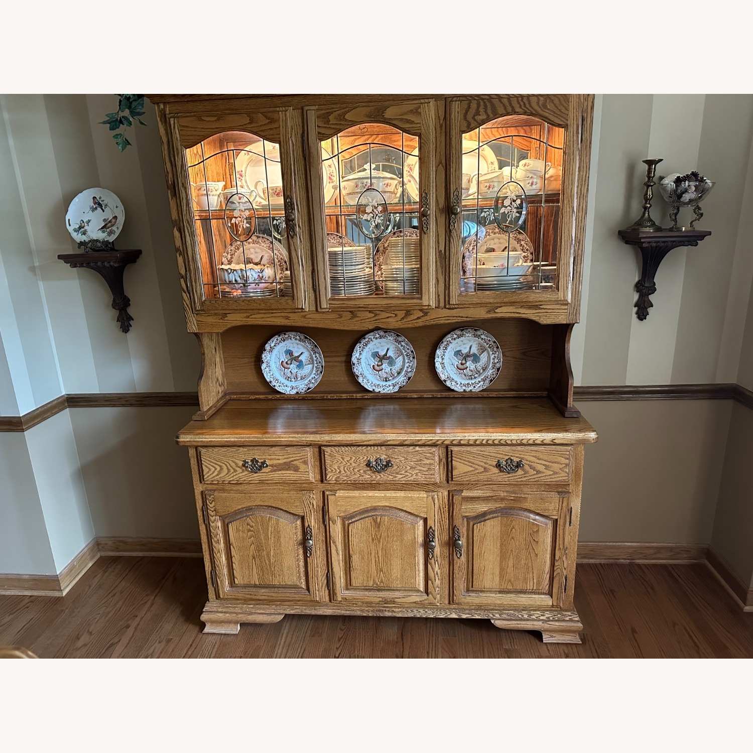 Solid Oak Lighted China Cabinet - image-2