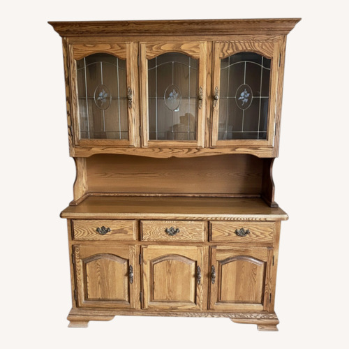 Used Solid Oak Lighted China Cabinet for sale on AptDeco