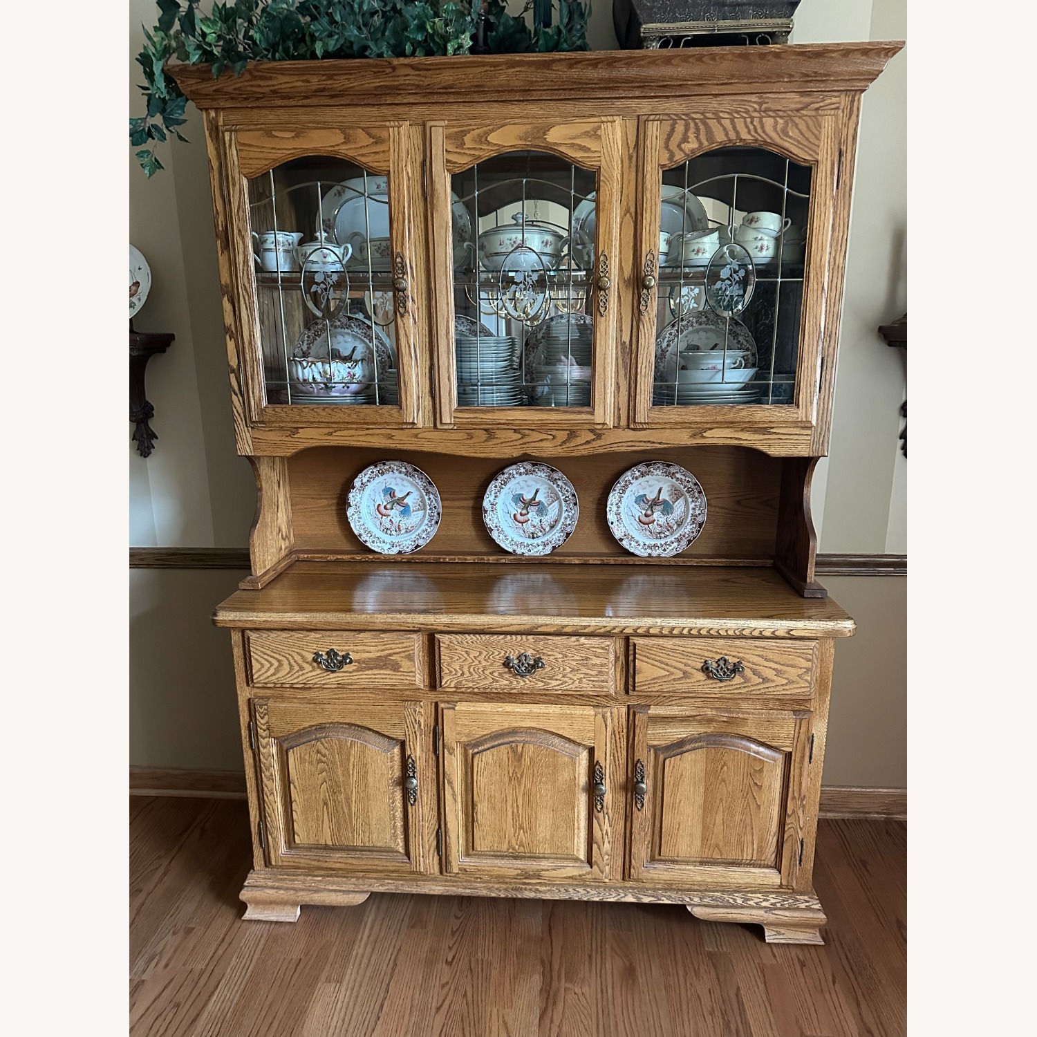 Solid Oak Lighted China Cabinet - image-1