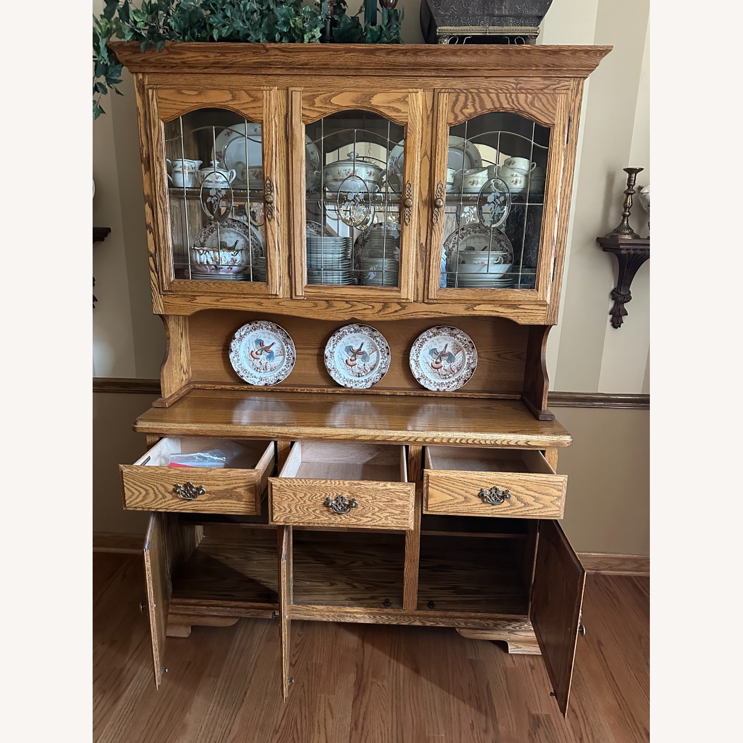 Solid Oak Lighted China Cabinet - image-3