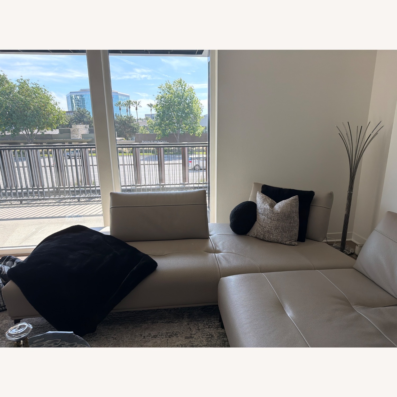 Cantoni Light Gray Leather Mattel Sectional Sofa - image-2