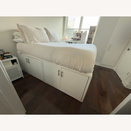 Used Modern Custom White Full Bed with Hidden Storage for sale on AptDeco