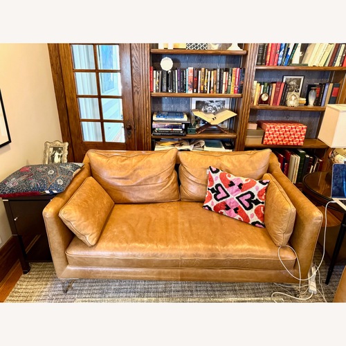 Used Interior Define Caitlin Light Brown Leather Loveseat for sale on AptDeco