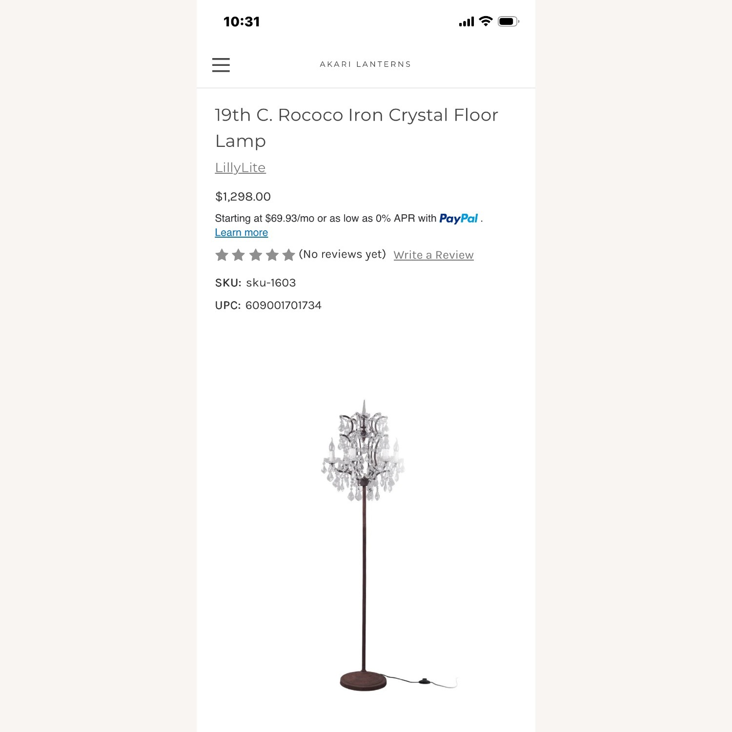 Restoration Hardware 19th C Rococo Iron & Crystal Floor Lamp - image-4