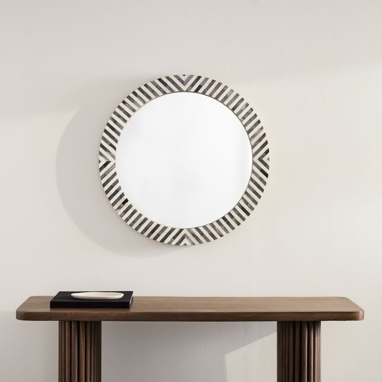 West Elm Parsons Gray Bone Inlay Round Wall Mirror - image-5