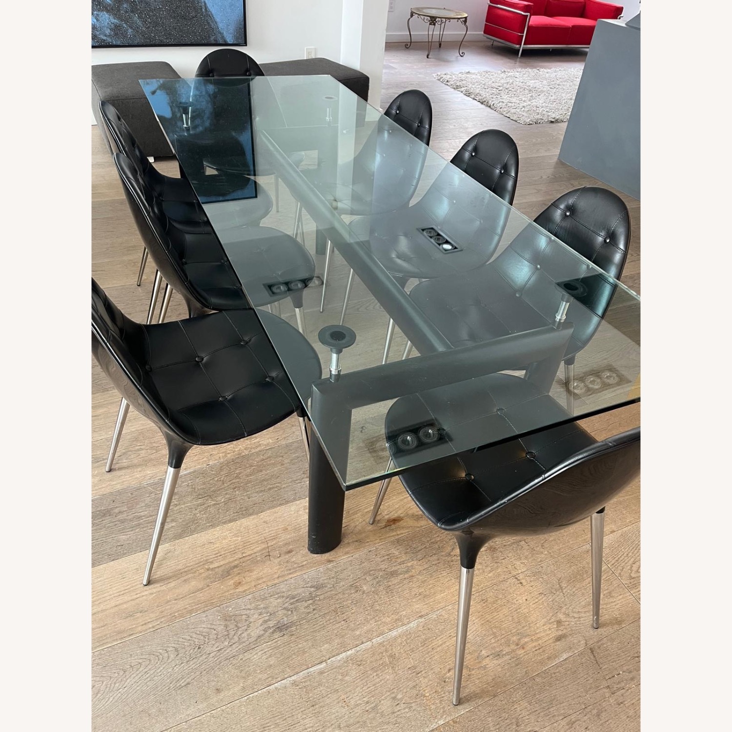 B&B Italia Black Leather Dining Table le Corbusier - image-1